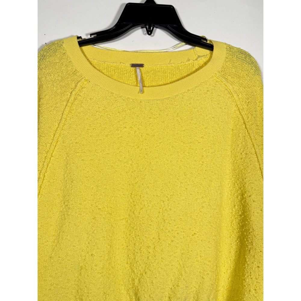Free People Yellow Textured Boucle Knit Balloon Sleeve Sweater Slouchy Womens S - Picture 2 of 8